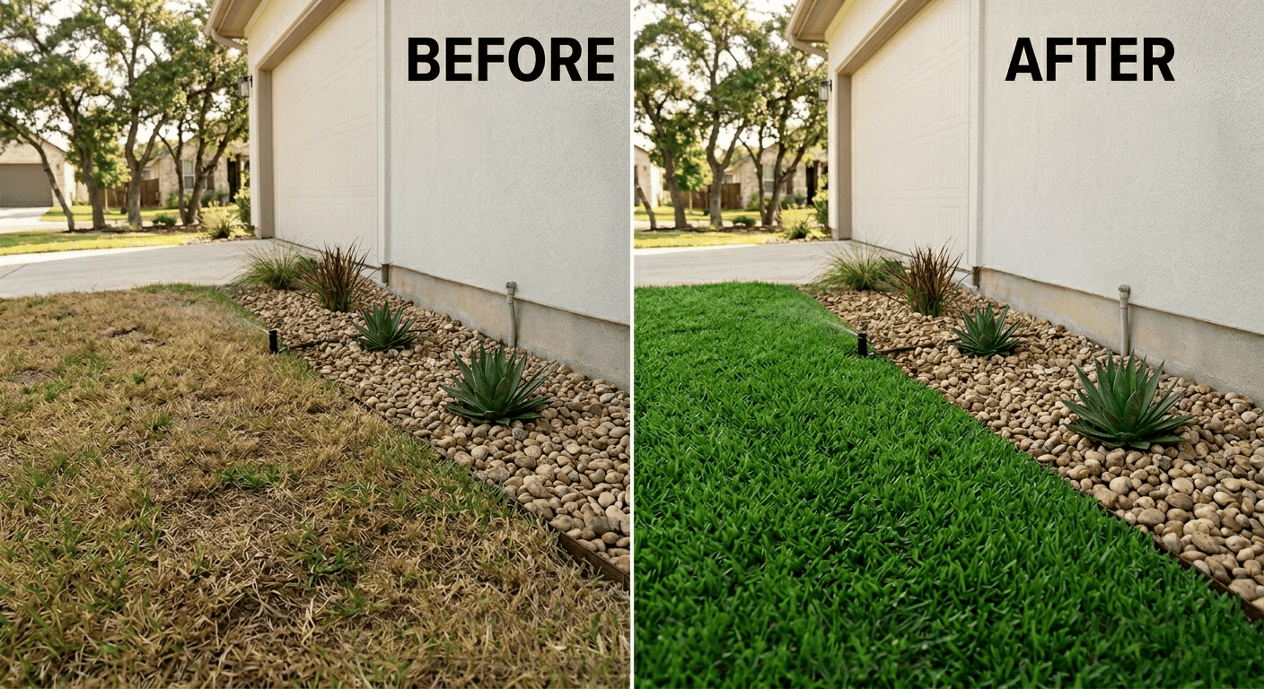 Sprinkler system before and after repair